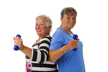 Image showing Female seniors with dumbbell