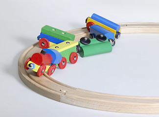 Image showing colorful wooden toy train and tracks