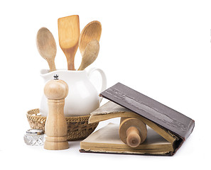 Image showing recipe-book and rolling pin