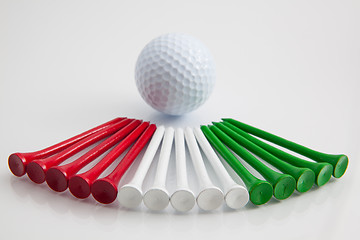 Image showing The colorful wooden golf tees 