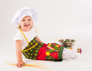 Image showing baby girl in the cook hat