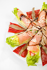 Image showing food salmon anchovy salad