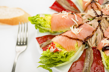 Image showing food salmon anchovy salad