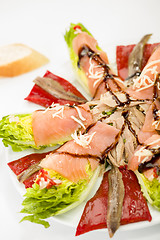 Image showing food salmon anchovy salad