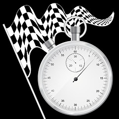 Image showing Black background with checkered flag and stopwatch