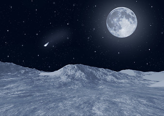 Image showing The moon over snow tops