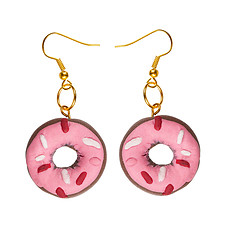 Image showing Earrings made of plastic  pink cake in the shape of a ring. coll