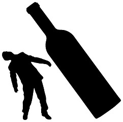 Image showing Silhouettes of man and bottle - concept of drunkenness