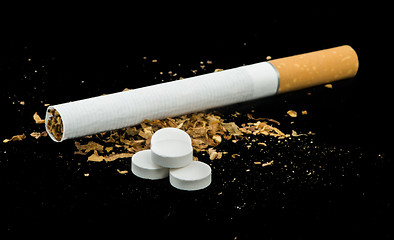 Image showing Cigarette, tobacco and pills