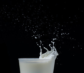 Image showing Splashing milk black isolated