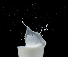 Image showing Splashing milk black isolated