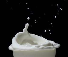 Image showing Splashing milk black isolated