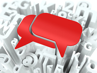 Image showing Red Speech Bubble on Alphabet Background.
