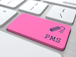 Image showing PMS (premenstrual  syndrome) on Red Button.