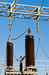 Image showing High-voltage insulators on transformer substation