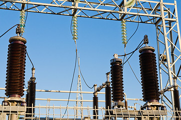 Image showing High-voltage insulators on transformer substation