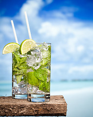 Image showing Cocktail mojito on beach