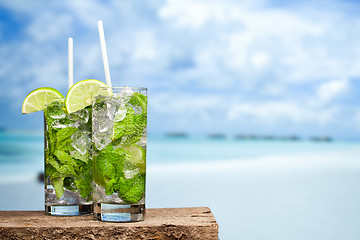 Image showing Cocktail mojito on beach
