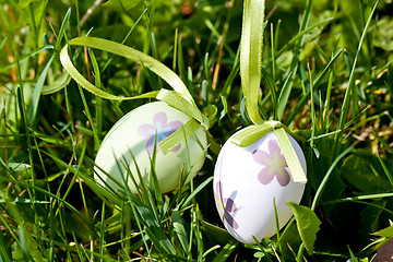 Image showing easter egg decoration outdoor in spring