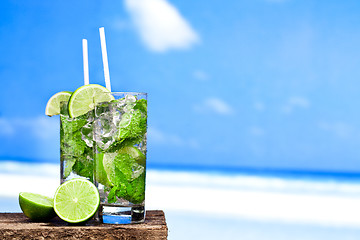 Image showing Cocktail mojito on beach