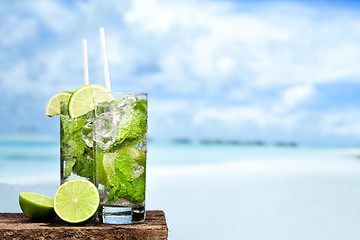 Image showing Cocktail mojito on beach