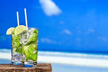 Image showing Cocktail mojito on beach