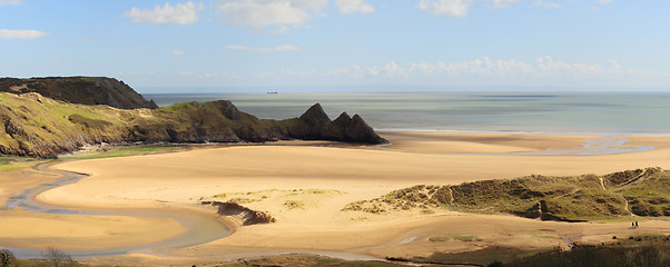 Image showing Three Cliffs Bay panorama