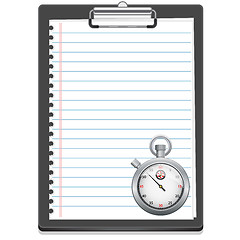 Image showing Clipboard with paper and stopwatch