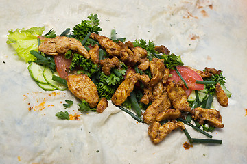 Image showing Ingredients for shawarma laid on dough