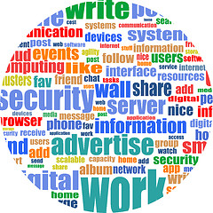 Image showing Printed poster on a social media theme. Conceptual image made by word cloud technique