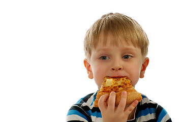 Image showing Little Boy Eating Pizza