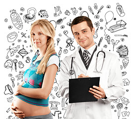 Image showing Pregnant Woman With Doctor