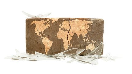 Image showing Brick with broken glass, violence concept