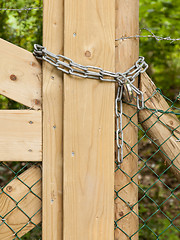 Image showing Chain hanging on a abandoned gate