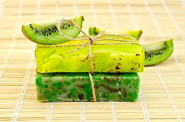 Image showing Soap homemade with twine and kiwi