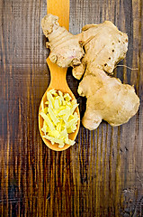 Image showing Ginger fresh grated a spoon with root