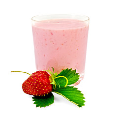 Image showing Milkshake with a one strawberry and leaf