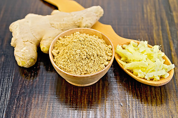 Image showing Ginger powder in a bowl with a spoon grated