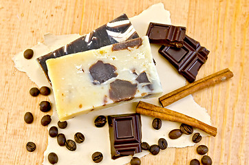 Image showing Soap homemade with chocolate and coffee on paper