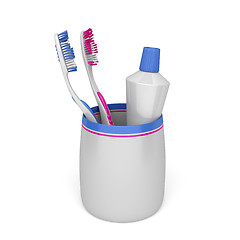 Image showing Toothbrushes and toothpaste