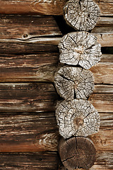 Image showing Ancient wooden wall - logs close up