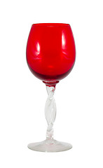 Image showing red wineglass wine glass curvy handle isolated 