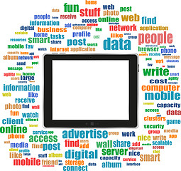 Image showing tablet pc in social media words, communication in the global computer networks