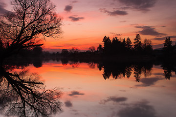 Image showing Red evening on the Berounka river