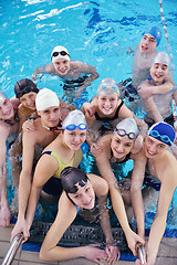 Image showing happy teen group  at swimming pool