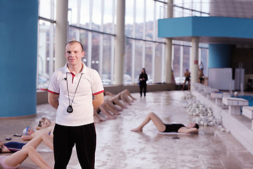 Image showing happy children group  at swimming pool