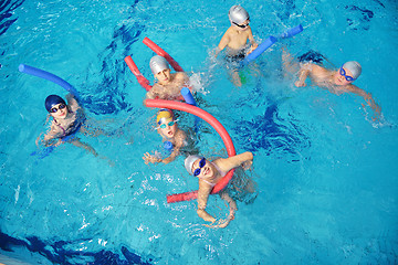 Image showing happy children group  at swimming pool