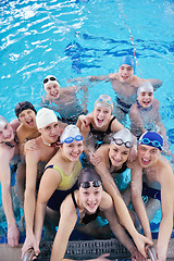 Image showing happy teen group  at swimming pool