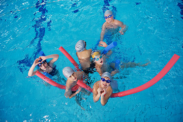 Image showing happy children group  at swimming pool