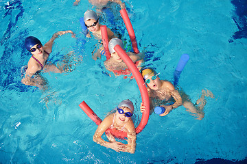 Image showing happy children group  at swimming pool